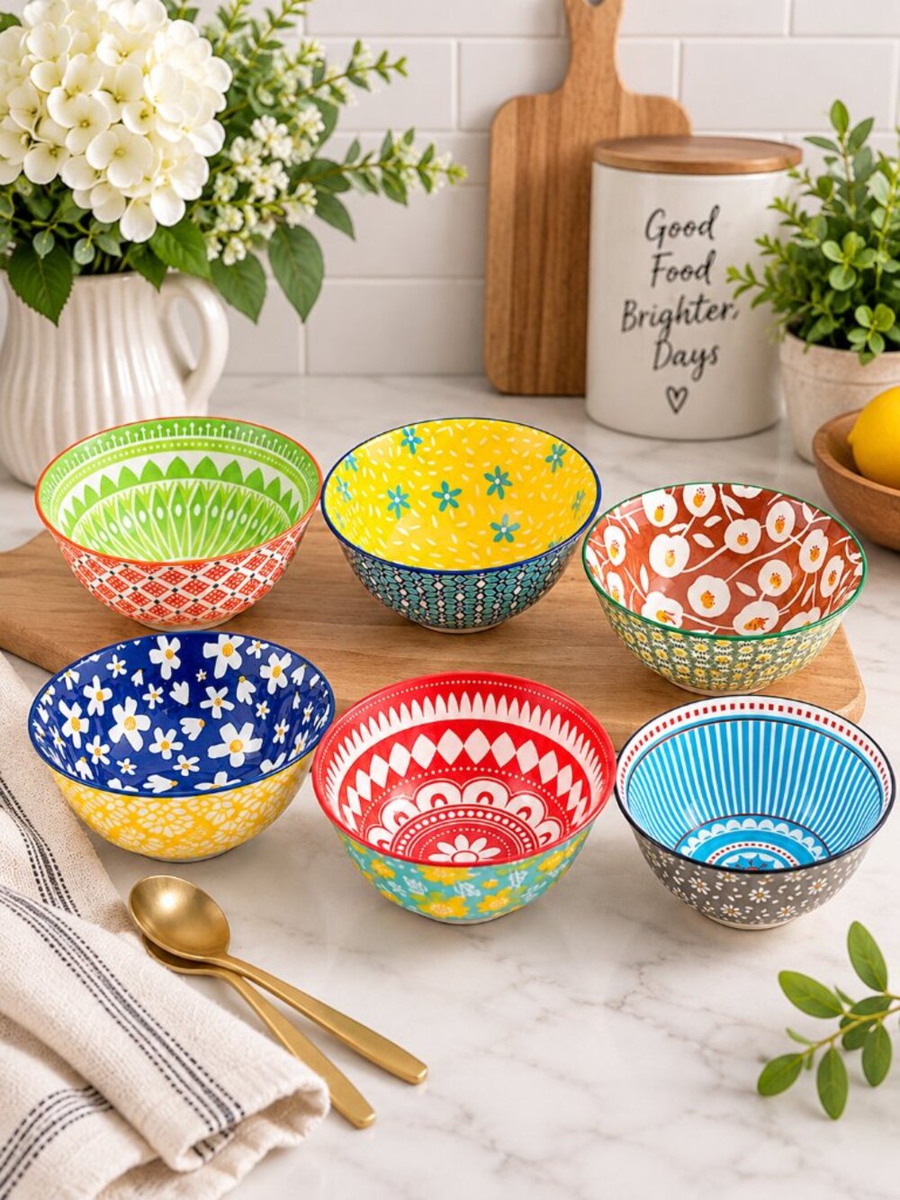 Batitie Porcelain Dessert Bowls Set of 6 Mixed Pattern 10 oz Bowls NIB